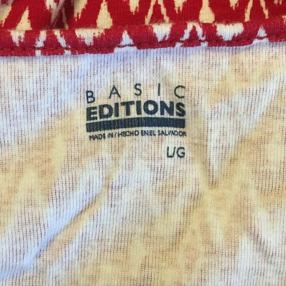 Basic Editions Top T-Shirt Red White Casual Cotton Summer Short Sleeves L 12 14 - Picture 5 of 6